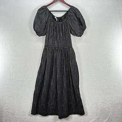 #ad CO Collection Dress Medium Black Striped Japanese Fabric Maxi Puff Sleeve SS 18 $200.00