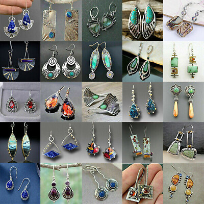 #ad Fashion Turquoise 925 Silver Ear Hook Women Earrings Wedding Dangle Drop Jewelry C $3.42