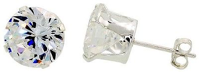 #ad Sterling Silver .925 Round 2MM 15MM Cubic Zirconia CZ Stud Earrings $15.95