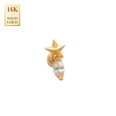 #ad 14K REAL Solid Gold Marquise CZ Star Ear Piercing Cartilage Helix Stud 18 Gauge $66.95