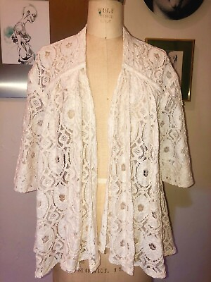 #ad LOVELY BETH BOWLEY ANTHROPOLOGIE*IVORY LACE TOPPER CARDIGAN COVER UP TOP*XS $24.99