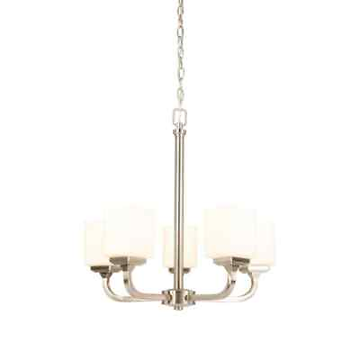 #ad Hampton Bay 5 Light Brushed Nickel Chandelier with Frosted Glass Shades $94.95