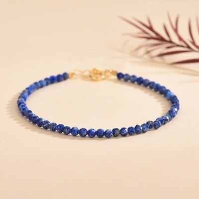 #ad Natural Lapis Lazuli Stone Dainty Bracelet Blue Gemstone Bracelet Minimalist $11.90