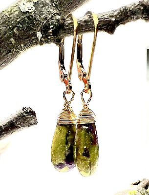 #ad Natural Purple Leaf Obsidian Earrings 14k Gold Filled Handmade $66.97