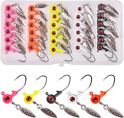 #ad 30pcs Underspin Fishing Jig Heads with Willow Blade Eyes Bass Trout Jig 1.75g 5g $20.99