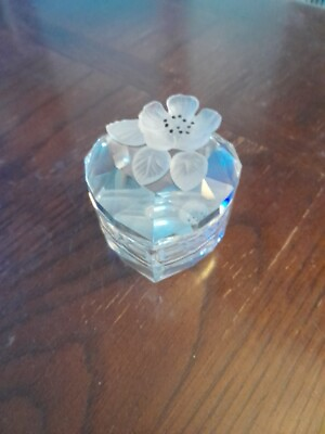 #ad Vintage SWAROVSKI Crystal Heart Shaped Jewelry Box Frosted Flower on the lid $70.00