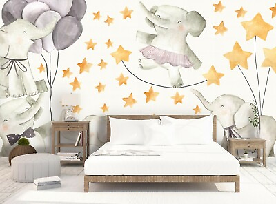 #ad 3D Elephant Yellow Star Self adhesive Removable Wallpaper Murals Wall 102 AU $124.00