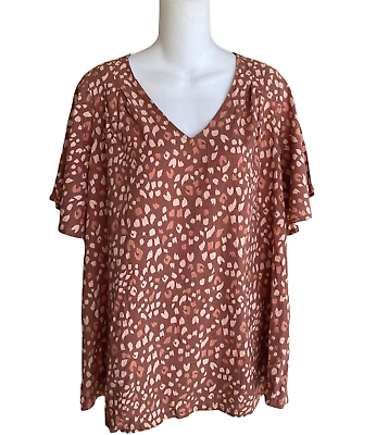 #ad Isabel Maternity Short Sleeve Animal Print Woven Brown Blouse Top XS NWT $16.99