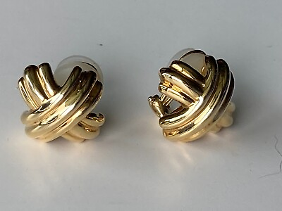 #ad TIFFANY 750 X CROSSOVER YELLOW GOLD 18K EARRINGS OMEGA CLIPS $1709.05