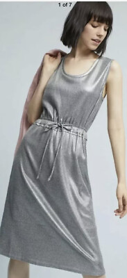 #ad Dolan Anthropologie Womens Petite Silver Tank Midi Dress w drawstring Size Xs $35.00