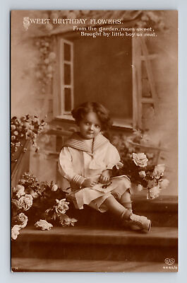 #ad RPPC EAS Studio Portrait of Young Girl? Flowers Real Photo Postcard $8.36