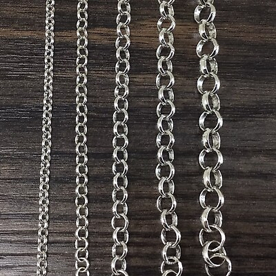 #ad Antique Silver Rolo Chain Round Linked Belcher Chain Neckalce 3 4mm 5mm 6mm 7mm $209.99