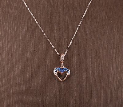 #ad HEART SIMULATED SAPPHIRE .925 STERLING SILVER NECKLACE #11878 $18.15