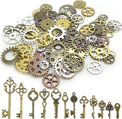 #ad Steampunk Skeleton Keys Gear Pendants Unique Antiqued Silver Gold Bulk 167pcs $26.99