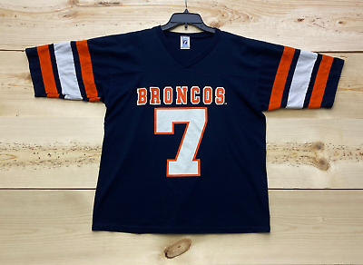 #ad Vintage Denver Broncos Shirt Large Blue Football John Elway Logo 7 Single Stitch $28.79