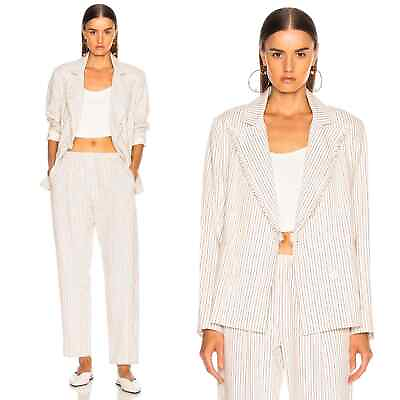 #ad RAQUEL ALLEGRA Double Breasted Jacket in Natural Stripe Small Cream Red Blue $120.00