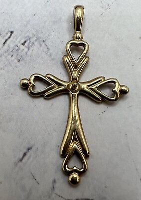 #ad 10k Yellow Gold Cross Pendant with Hearts $149.99