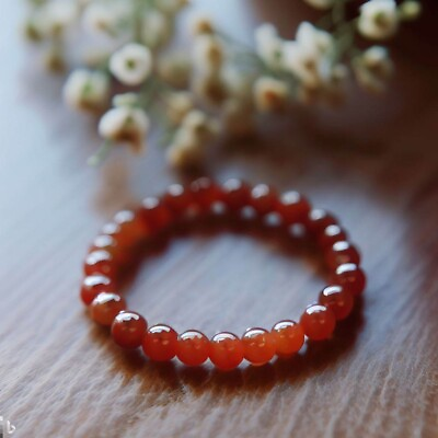 #ad Natural Red Carnelian Stone Bracelet 5mm Red Gemstone Stretch Bracelet Handmade $10.99