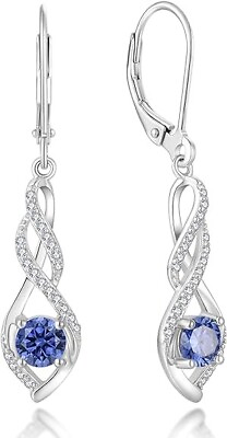 #ad 2Ct Round Cut Lab Created Sapphire Infinity Drop Earrings 14k White Gold Plated $92.94