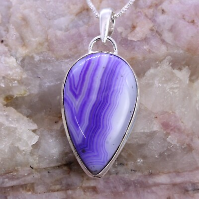#ad Next Day Dispatch Stripped Agate Pendant With 925 Sterling Silver Loop 40mm 8.1 GBP 10.49