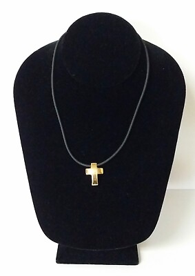 #ad 18k Yellow Gold Cross Pendant with Leather Strand Necklace $519.95
