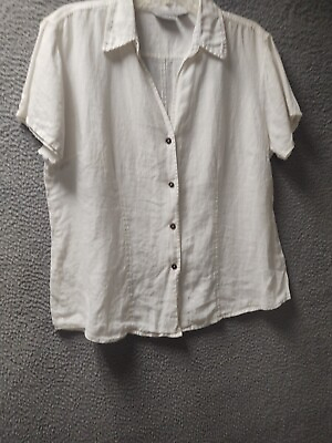 #ad Chicos Shirt Womens Size 2 Large 12 White 100% Linen Button Up Blouse Top $25.89