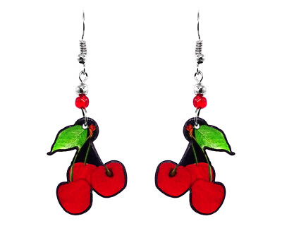 #ad Cherry Earrings Red Cherries Fruit Art Accessories Women Cute Juicy Food Jewelry $13.99