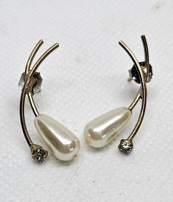 #ad Goldtone Faux Pearl Drop Earrings $7.00
