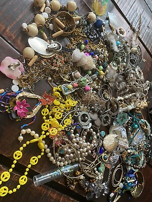#ad 3 Pounds Lot of Jewelry Parts and Pieces Broken for Crafts Vintage Current $19.00