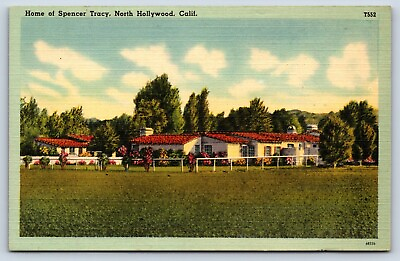 #ad Postcard CA North Hollywood Home Residence Spenser Tracy Floral Garden Linen D8 $7.97