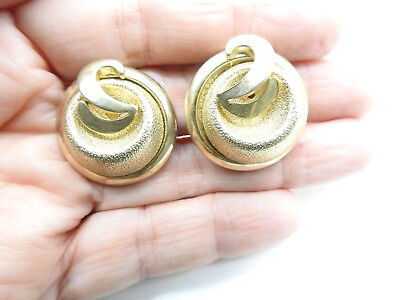 #ad Signed Coro Mid Century Textured Gold Tone Curl Button Clip On Earrings Vintage $9.57