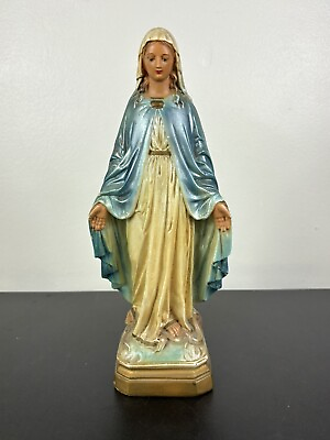 #ad VTG Virgin Mary Our Lady of Grace Chalkware Religious Statue 11” Catholic Art $71.99