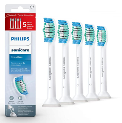 5 Pack C1 Sonicare Simply Clean Replacement Toothbrush Brush Heads HX6015 03 $15.45