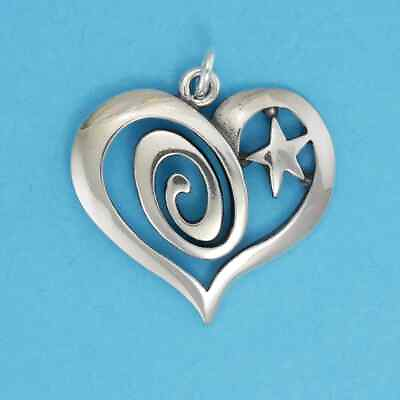 #ad SWIRL amp; STAR HEART PENDANT 22k Gold Vermeil or .925 Sterling Silver USA Made $148.00