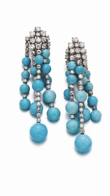 #ad Lab Created Turquoise Chandelier Earrings Evening Auction 925 Silver CZ jewelry $449.00