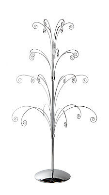 #ad 36 Inch Tall Ornament Display Tree Silver Chrome Plated Holds 24 Ornaments $49.99