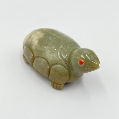 #ad Vintage Zuni Serpentine Stone Soft Shell Turtle Fetish w Coral Eyes $67.00