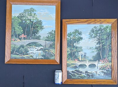 #ad Pair 1960s Paint By Number Framed Garden Bridges Paintings 16quot;x20quot; Craft Master $179.94