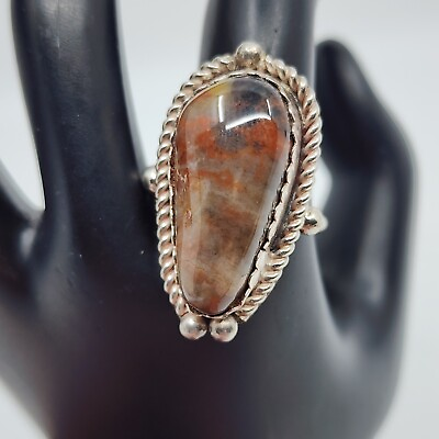 #ad Native American Authentic Handmade Sterling Agate Or Jasper Ring Large Size 8.5 $117.45