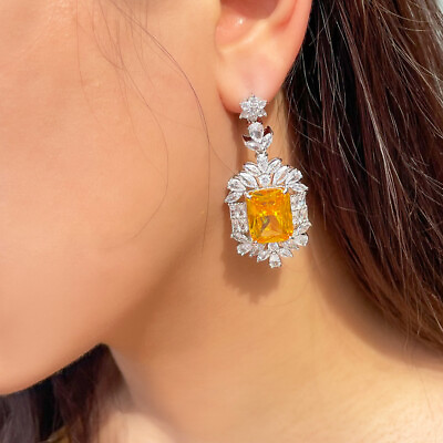#ad Silver Plated Yellow Cubic Zircon Crystal Long Drop Women Party Dangle Earrings $10.14