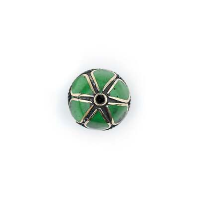 #ad Emerald Inlaid Afghan Tribal Silver Bead 25mm Afghanistan Green Round Large Hole $5.00