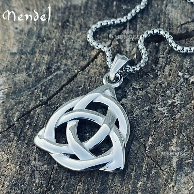 #ad MENDEL Irish Celtic Triquetra Trinity Knot Pendant Necklace Stainless Steel Set $11.99
