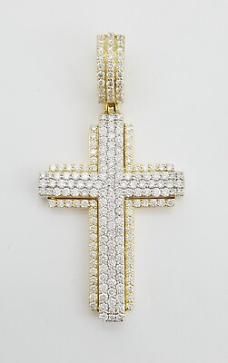 #ad Pave Set Round Diamonds Cross Pendant 2.5 ct 14k Yellow Gold 2quot; 7.9 grams $1595.00
