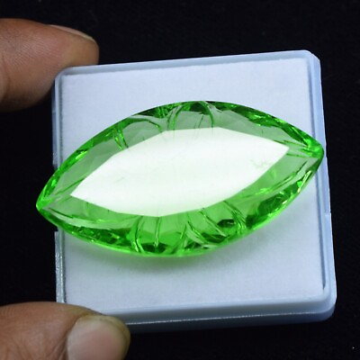 #ad 58.60 Carat Natural Marquise Shape Huge Green Topaz Carved Loose Gemstone $21.59