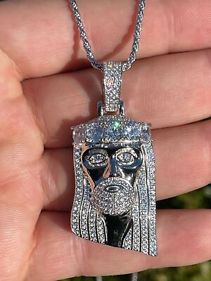 #ad Real Solid 925 Silver 4.5ct Jesus Piece Pendant 1quot;x2quot; Hip Hop Fully Iced CZ $73.96