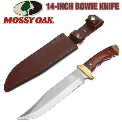#ad MOSSY OAK 14quot; FULL TANG Survival Hunting Knife Fixed Blade Tactical Hiking Knife $23.99