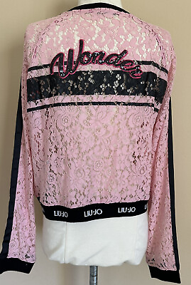 #ad Liu Jo Pink Lace Track Jacket Women#x27;s Size Large Wonder Sequin Italy $82.50