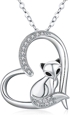 #ad Fox Jewelry Gifts for Fox Lover 925 Sterling Silver Fox Necklace Cute Animal Hea $97.60