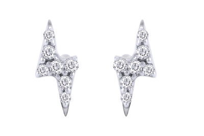 #ad Round Natural Diamond Lightning Bolt Stud Earrings Sterling Silver 925 $68.99