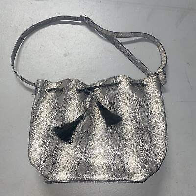 #ad Pleather Snake Skin handbag satchel purse bag adjustable strap gray medium $15.84